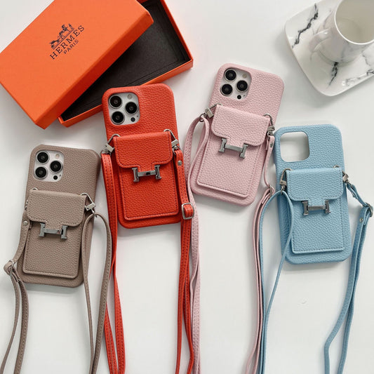 High end lychee pattern cross body phone case